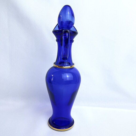 Avon Vintage Cobalt Blue Pitcher & Stopper Gold Accents Genie Bottle Cruet 1970s - Picture 3 of 7